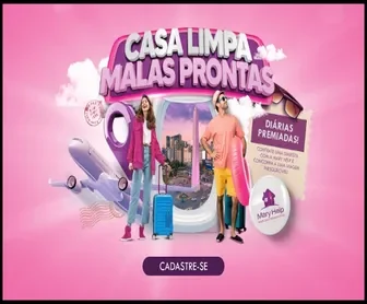 Banner promocional da campanha Casa Limpa, Malas Prontas da Mary Help, com casal pronto para viagem e destaque para o botão de cadastro.