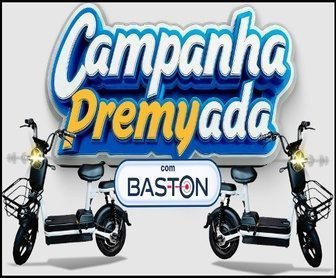 Imagem mostrando uma scooter elétrica modelo AS 1401 com destaque para o logo da Baston e das lojas participantes, representando a Campanha Premiada Baston no Paraná, com aviso de sorteio de 17 scooters elétricas.