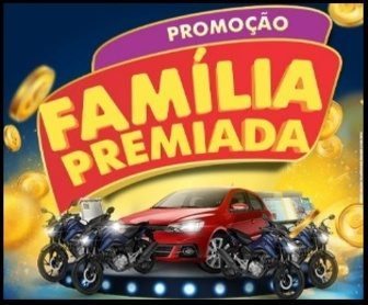 Banner colorido da promoção Família Premiada 2025 Rede CompreMAIS mostrando prêmios como carro, motos e vales-compras para clientes que fizerem compras acima de R$ 50 nas lojas participantes na Paraíba.