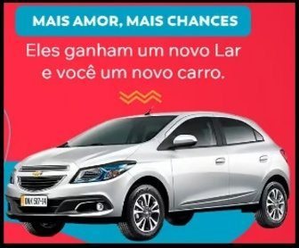 Imagem promocional da Promoção AMAR 2025, com o carro Chevrolet Onix 1.4MT LTZ, o prêmio principal da promoção, destacando a possibilidade de contribuir com a causa animal e concorrer ao veículo.