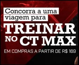 Imagem promocional da Max Titanium 2025 mostrando os atletas Edu Correa, Ramon Dino e Pacho, com destaque para a chamada “Treine no CT com os campeões” e a informação de que a cada R$169,00 em compras no site é possível participar da promoção até 30/06/2025.