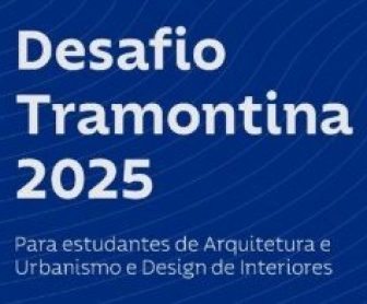 Imagem promocional do Desafio Tramontina 2025, destacando estudantes criando projetos de design e arquitetura, com elementos visuais de inovação, sustentabilidade e prêmios, incluindo uma viagem para a Serra Gaúcha e um Cooktop Tramontina Guru.
