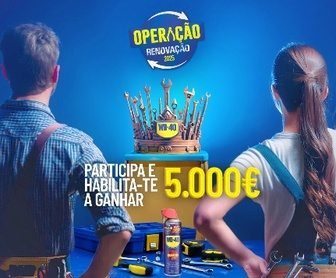 Imagem promocional do Desafio WD-40 Brasil 2025, exibindo ferramentas, produtos WD-40 e cenas de antes e depois de reparos caseiros, com destaque para os prêmios em Gift Cards Leroy Merlin.
