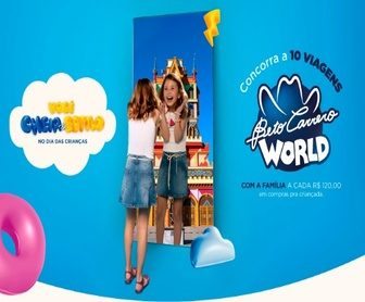 Imagem promocional da campanha de Dia das Crianças 2024 das Lojas Eskala, destacando a oportunidade de concorrer a uma viagem para o Beto Carrero World ao realizar compras no setor infantil.