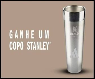 Copo térmico Stanley exclusivo com logo da Adidas, disponível como brinde na promoção de Dia dos Pais 2025 em lojas Adidas Outlet e shoppings selecionados.