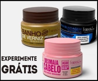 Imagem promocional da Forever Liss, mostrando as três máscaras capilares oferecidas gratuitamente na campanha, com foco nos produtos para cuidados e tratamentos dos fios.