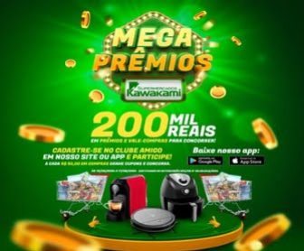 Descubra a emocionante Promoção Mega Prêmios Kawakami e concorra a uma verdadeira fortuna em prêmios nos Supermercados Kawakami. Com mais de R$200 mil em prêmios, esta é sua chance de ganhar vales-compras, eletrodomésticos de última geração e muito mais!