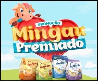 Imagem promocional da Promoção Nutribom Nutrilon Mingau Premiado 2025 com prêmios de até R$ 40.000 e prêmios semanais, mostrando embalagens de Nutribom e Nutrilon.