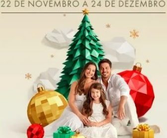 Cartaz promocional da campanha Natal VillageMall 2024, destacando o prêmio de R$ 150 mil em vales-compras e a data de participação, de 22 de novembro a 24 de dezembro de 2024