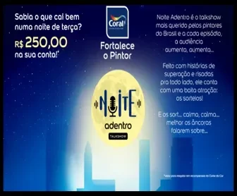 Talkshow Noite Adentro Coral com prêmios de até R$ 250 para pintores cadastrados no Clube da Cor.