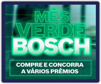 Imagem promocional da Promoção Mês Verde Bosch, destacando prêmios como TVs, notebooks, cervejeiras e uma moto Honda 0km. A arte inclui imagens dos prêmios e o logotipo da Bosch, com um fundo verde vibrante que chama a atenção para a campanha.