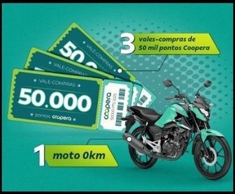 Promoção Investimento Premiado Sicoob Credicampo: concorra a moto 0km Honda CG 160 Titan e 3 vales-compras de 50.000 pontos Coopera investindo nos produtos Sicoob.
