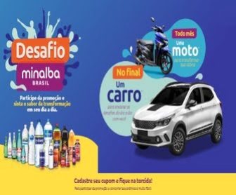 Participe da empolgante promoção Desafio Minalba Brasil e concorra a prêmios imperdíveis! Garanta sua chance de ganhar uma moto em sorteios mensais e, ao final da promoção, um carro zero quilômetro. Para participar, basta adquirir produtos como água com gás e energéticos da Minalba, cadastrar seu cupom fiscal e pronto! Não perca essa oportunidade de transformar seu dia com os sabores refrescantes e energéticos da Minalba.