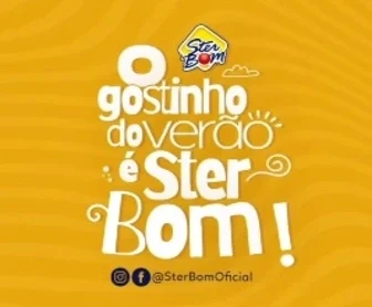 Imagem promocional da Ster Bom destacando a promoção de verão "O Gostinho do Verão é Ster Bom", com a distribuição de prêmios para consumidores que encontrarem palitos premiados em picolés selecionados das linhas DeFruta, Lacto, Especial e SterLápis. A promoção é válida em Paraíba e Rio Grande do Norte até 7 de março de 2025, com prêmios de picolés da linha DeFruta.