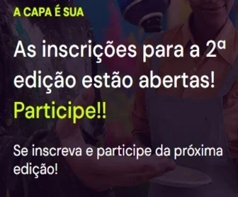 Banner da promoção "A Capa é Sua" da NeoTrust com chamada para artistas visuais e designers concorrerem a R$5 mil e estamparem a capa do relatório oficial da empresa.