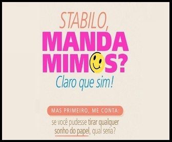 Imagem promocional da Promoção STABILO 2025 – Manda Mimos mostrando kits de papelaria com canetas coloridas, marcadores e estojos, anunciando participação gratuita nas redes sociais.