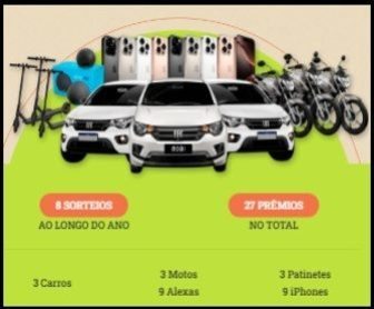 Imagem da Promoção União Solidária 2025, com destaque para os prêmios que podem ser conquistados, como carros, iPhones e motos. A imagem transmite a ideia de uma ação filantrópica, promovendo a solidariedade enquanto oferece aos participantes a chance de ganhar prêmios incríveis.