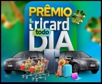 Imagem promocional da Tricard mostrando um Chevrolet Ônix, barras de ouro e vales-compra como prêmios da Promoção Prêmio Todo Dia Tricard 2025.