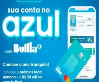 Banner promocional da campanha Bullla 2025 com destaque para prêmios de até R$ 30 mil em créditos no cartão Bulllaene. Imagem apresenta cores vibrantes, textos chamativos e informações sobre como participar.