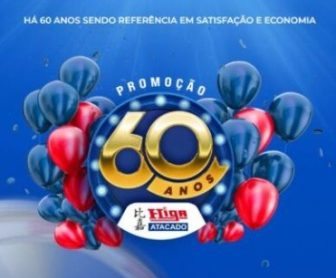 Imagem promocional da Promoção Higa Atacado 60 Anos, com destaque para os prêmios de até R$ 500 em vales-compras, celebrando o aniversário da rede de atacado e incentivando a participação de clientes nas lojas físicas e canais de televendas.