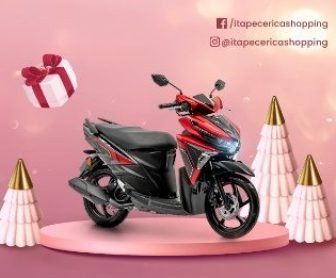 Imagem promocional da campanha de Natal 2024 do Itapecerica Shopping, com destaque para o sorteio de uma moto Yamaha Neo 125 UBS 0km. A imagem exibe a moto ao lado de um banner com detalhes sobre a promoção, como as condições para participar e as datas importantes.