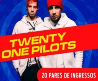 Imagem destacando a promoção para ganhar ingressos VIP para o show do Twenty One Pilots, com o logo da rádio Metropolitana FM.