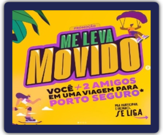 Imagem de divulgação da Promoção Me Leva Movido 2024, mostrando o patinete elétrico e o voucher de viagem como prêmios.