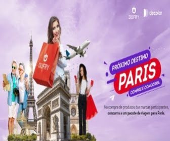 Compre combos promocionais nas lojas Duty Free Dufry e concorra a uma viagem completa para Paris. A promoção inclui passagens aéreas, hospedagem em hotel e traslados. Participe até 30 de outubro de 2024 e se cadastre no site oficial para garantir suas chances de ganhar. Sorteio será realizado em 6 de novembro de 2024.