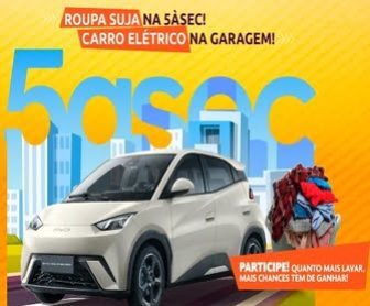 A 5àsec, líder em serviços de lavanderia, está lançando uma promoção que vai mudar sua vida. Com a promoção “Roupa Suja na 5àsec! Carro Elétrico na Garagem!”, você pode ganhar um ano de lavanderia grátis e um carro elétrico BYD Dolphin Mini 0km. Para participar, basta gastar R$150,00 em serviços da 5àsec, receber um pin code e cadastrá-lo no site promocional. Quanto mais você utiliza os serviços da 5àsec, mais chances você tem de ganhar. A promoção é válida em todo o Brasil para maiores de 18 anos com CPF válido. Não perca essa oportunidade de renovar seu guarda-roupa e ainda ganhar prêmios incríveis!