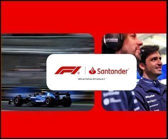 Promoção Santander Open Academy 2025 destacando viagem para assistir à Fórmula 1 em Silverstone, com imagem de carro de corrida e detalhes sobre liderança e prêmio internacional.