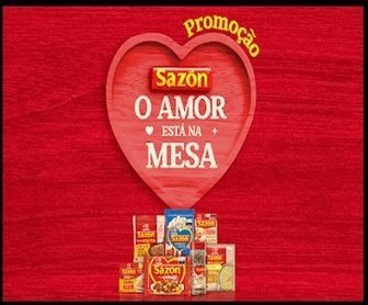 Promoção Sazón 2025 O Amor Está na Mesa – participe comprando produtos Sazón, cadastre-se no site ou WhatsApp e concorra a prêmios exclusivos e R$300 mil em barras de ouro.