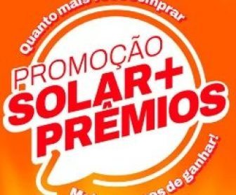 Imagem destacando a Promoção Solar+ Prêmios, com os principais prêmios: motos Honda CG 160 Cargo, smartphones 5G e outros produtos Coca-Cola.