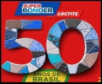 Embalagens de Super Bonder e Durepoxi com destaque para a promoção de 50 anos e prêmios de R$ 80 mil.
