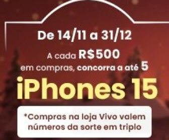 Imagem promocional do Montes Claros Shopping 2024, destacando a chance de ganhar um iPhone 15 de 256 GB e brindes Kopenhagen com a participação na promoção. A imagem exibe o prêmio principal e o processo de participação.