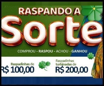 Imagem promocional da campanha “Raspando a Sorte ConstruSETE”, mostrando cupons raspáveis, prêmios em dinheiro de R$100 e R$200 e clientes sorrindo com compras em lojas de material de construção.