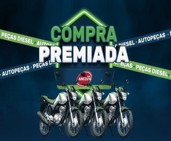 Imagem promocional da Compra Premiada Rede Âncora, destacando a chance de ganhar uma das três motos Honda CG Start 160 0km ao realizar compras a partir de R$ 100,00 em lojas participantes em Minas Gerais. O design inclui elementos visuais das motos, o logo da Rede Âncora e instruções sobre como participar da promoção, como cadastrar cupons fiscais no site oficial.