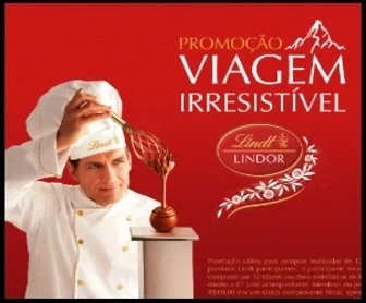 Imagem promocional da campanha Viagem Irresistível Lindt 2025, com chocolates Lindt, passagens aéreas e paisagem da Suíça ao fundo, destacando os prêmios e a oportunidade de ganhar uma viagem internacional.