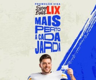 Imagem promocional da Visa para a promoção “Super Bowl LIX, Mais Perto a Cada Jarda”, destacando prêmios em dinheiro e experiências VIP para assistir ao evento ao vivo em Nova Orleans.