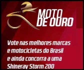 Promoção Moto de Ouro 2025 – Vote nas motos favoritas e concorra a uma Shineray Storm 200 amarela zero quilômetro.