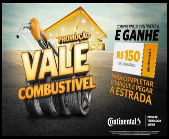 Promoção Vale-Combustível Continental 2025 com até R$150 para abastecer ao comprar pneus.