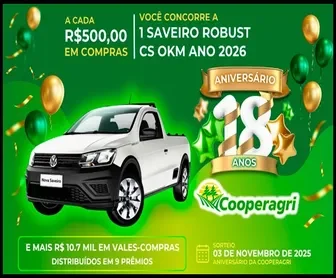 promoção cooperagri 18 anos 2025 com sorteio de saveiro 0km e vales-compras em teutônia rs