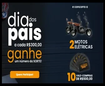 Promoção Di Gaspi Dia dos Pais 2025 com sorteio de 2 scooters elétricas e 10 vales-compra de R$ 500 cada.