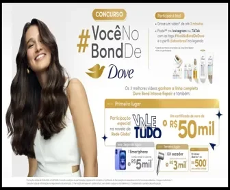 Imagem oficial da campanha #VocêNoBondDeDove, com chamada para o concurso que leva participantes à novela da Globo e premiação em dinheiro.