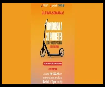 Imagem oficial da Promoção Férias Premiadas Corante Tintas com anúncio de sorteio de 20 patinetes elétricos para quem comprar produtos Suvinil e Tigre.