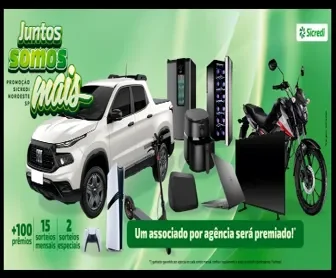Promoção Juntos Somos Mais Sicredi Noroeste SP com mais de 100 prêmios, incluindo Fiat Toro, moto, eletrodomésticos e eletrônicos