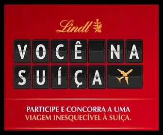 Promoção Lindt Você na Suíça com chamada visual em painel de aeroporto para concorrer a uma viagem inesquecível à Suíça.
