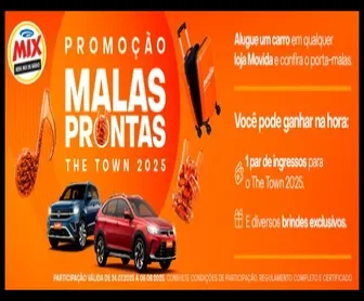 Promoção Malas Prontas Movida e Mix FM 2025 com carros e brindes para o festival The Town.