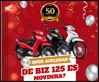 Banner da promoção 50 Anos Motopark Kaefer com sorteio de 3 motos Honda Biz 125 ES 0km nas cidades de Cascavel, Toledo e Marechal Cândido Rondon – PR.