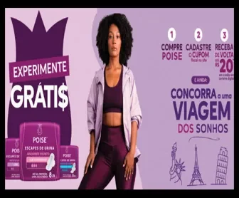 Promoção Poise 2025: experimente grátis, receba cashback de até R$ 20 e concorra a uma viagem dos sonhos.