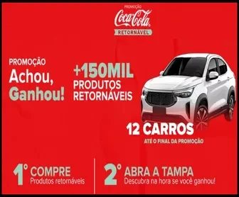 Promoção Coca-Cola Achou Ganhou 2025 com prêmios instantâneos e 12 carros 0km.